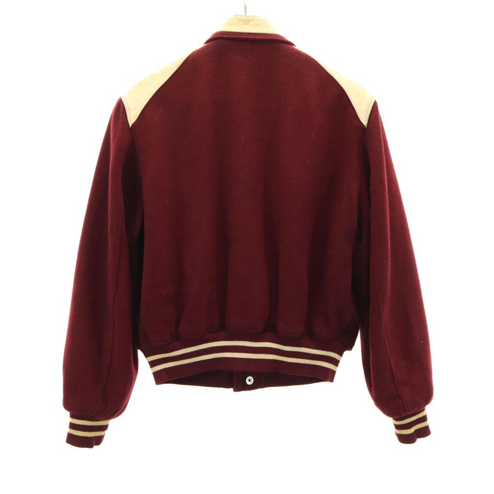 VINTAGE 60s 70s vintage Leather Switch Wool Stajan wine-red Chain stitch Men's Used