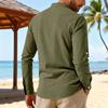 Men's Collared Linen Shirt  Casual Sports Beach Long Sleeved Shirt