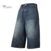 Herren Sommer Cropped Jeans Mid-rise Knopf Reißverschluss Denim Hose Farbverlauf Wide Leg Cropped Pants Streetwear