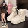 Imitation leather thick baseplate shoes women's autumn 2025 new versatile velvet round head lace-up side zipper casual bread shoes