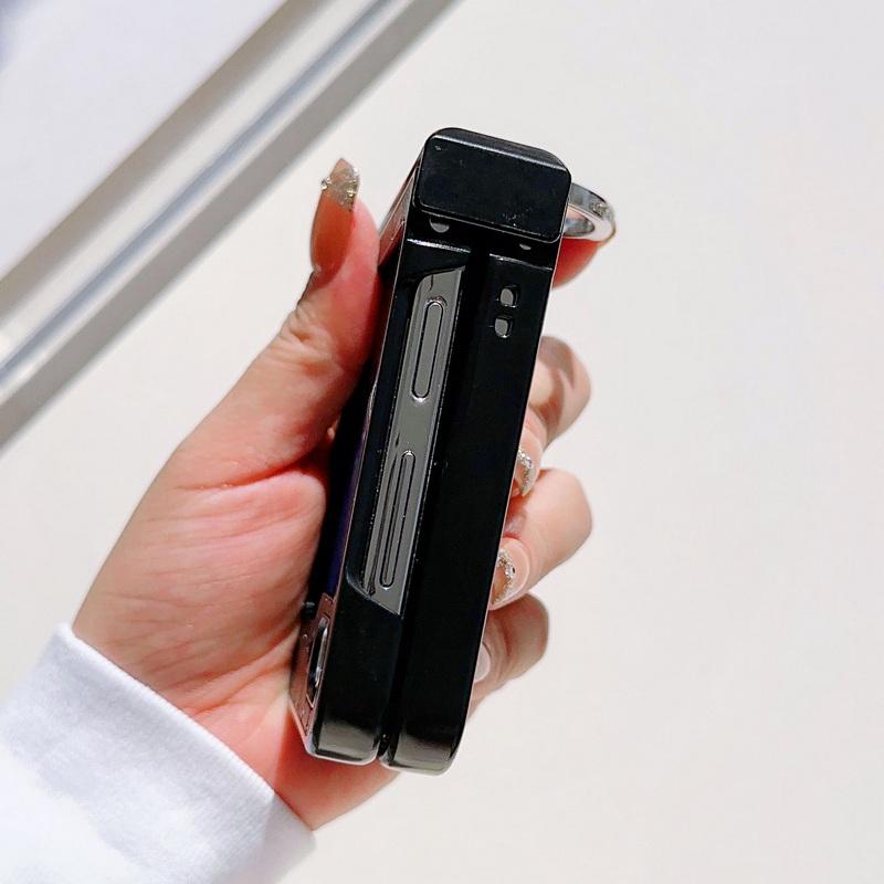 Luxury Leather 3pcs Folding Case For Samsung Galaxy Z Flip6 Flip5 Flip4 Flip3 Diamond Shockproof PC Ring Holder 3pcs Folding Cover