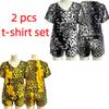 Summer European Streets Leopard Style Printed V-Neck Short Sleeved T-Shirt And Shorts Set Women's and Men's T-shirt Shorts Set
