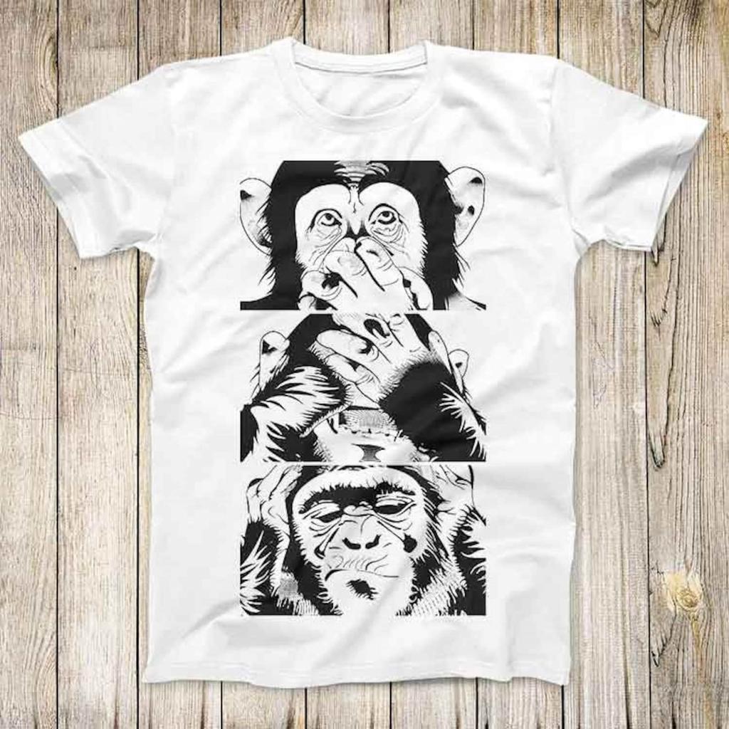 Three Wise Monkeys Tee Super Cool Japanese Maxim Parody Fashion Design Top Best Gift Unisex Men Women T-Shirt 2793