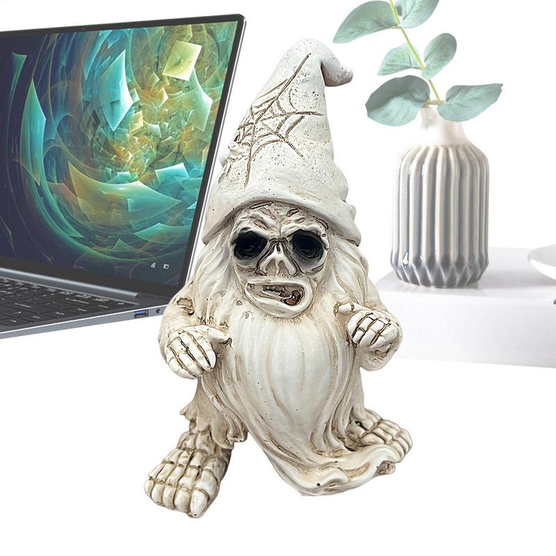 Skeleton Gnomes Outdoor Resin Dwarf Figurines Retro Skeleton Gnomes Statue Sculptures Skull Dwarf Figurines Horror Halloween