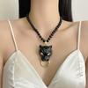 Zinc Alloy Leopard Queen Charm Necklace Adjustable Length Clavicle Chain Lightweight For Women Fashion Accessory