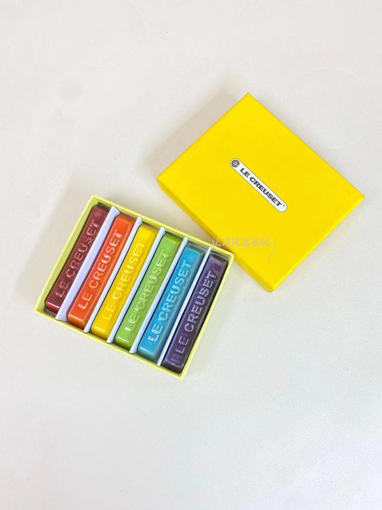 Beliebtes französisches Le Creuset Regenbogen Keramik Essstäbchen Gesundes Essgeschirr Set Box Lebhaftes Geschirr Haushalt Küche Esszimmer Zubehör Geschenk