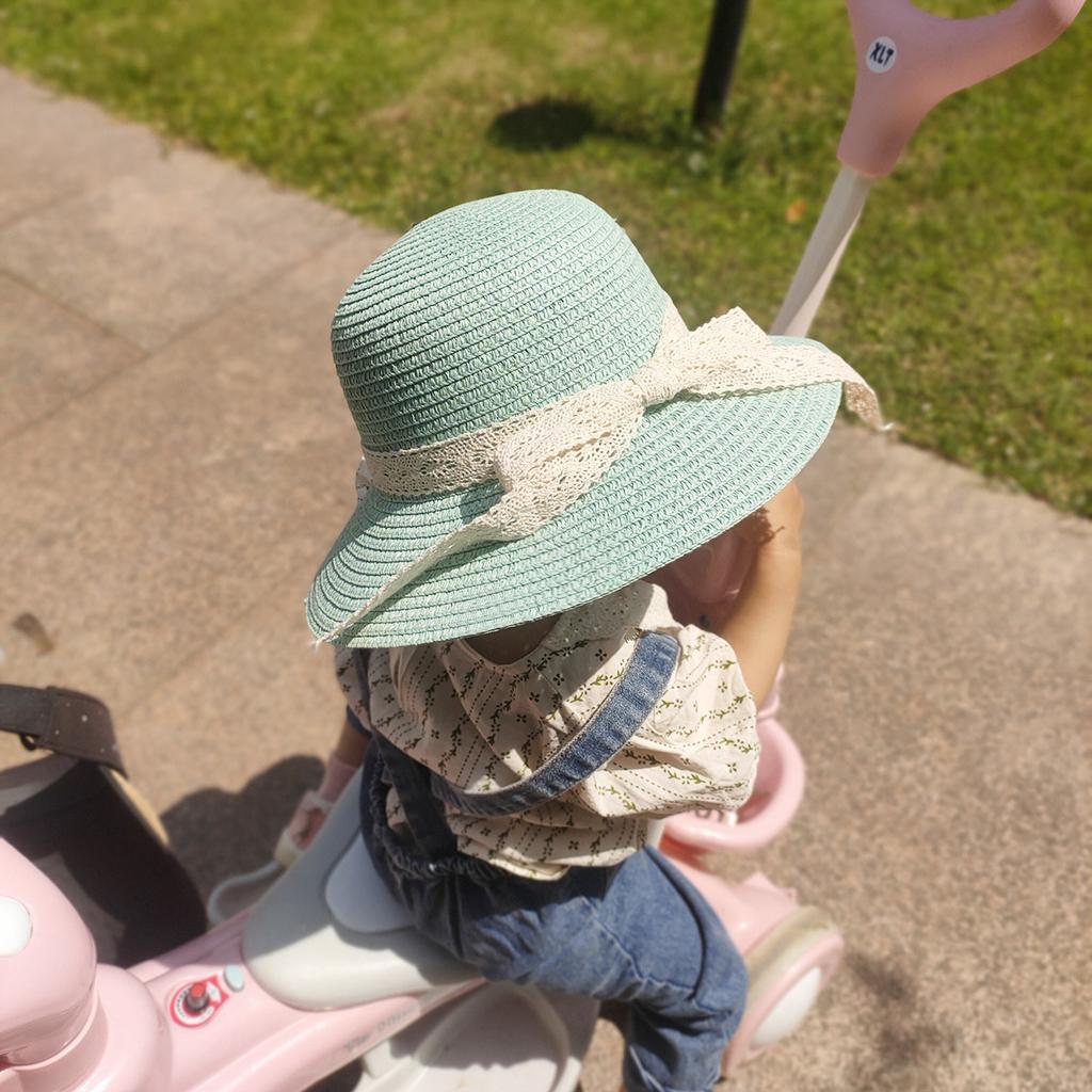 Lace Bow Straw Hat Baby Sun Hat Girls Beach Hat British Tide Top Hat Flat Top Sun Hat