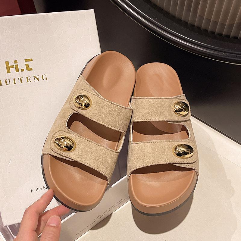 

Толстоподошвенные 2025 увеличивающие рост повседневные крутые шлепанцы женские летние сандалии на одной перемычке новые с юбкой пляжная обувь 40 хаки