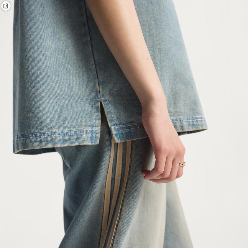 adidas Originals Women's Denim Short Sleeve Shirt Denim Indigo Women JY2871