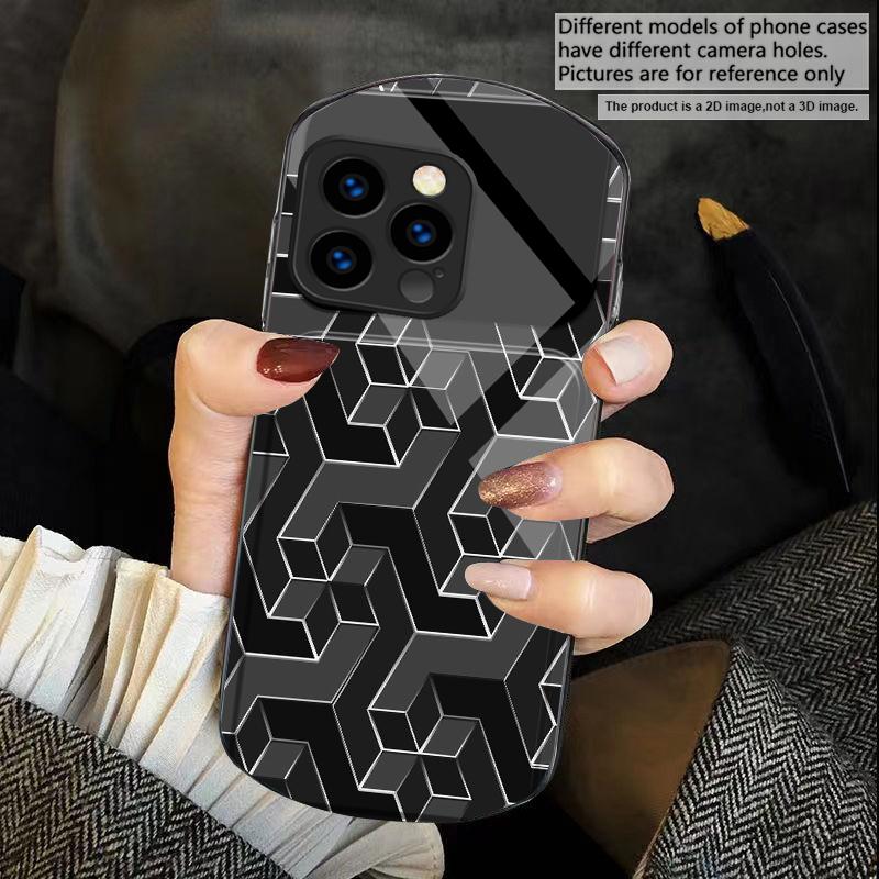 Abstract geometric grid For iPhone 17 16 15 14 Pro 13 Plus 12 mini 11 Pro Max XR X S 7 8 Elliptical Tempered Glass Phone Case
