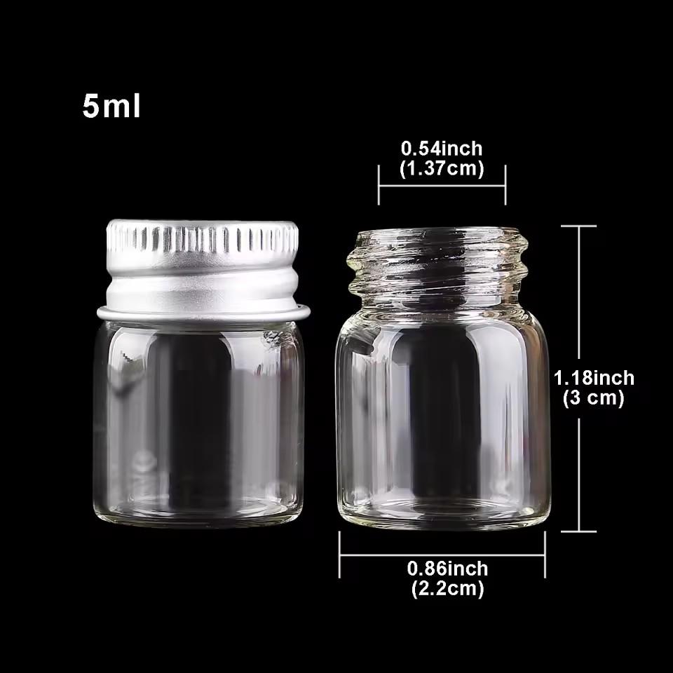5ml/10ml/15ml/l/20ml/Glass Bottles with Aluminium Lids Small Mini Glass Jars Small Glass Bottles with