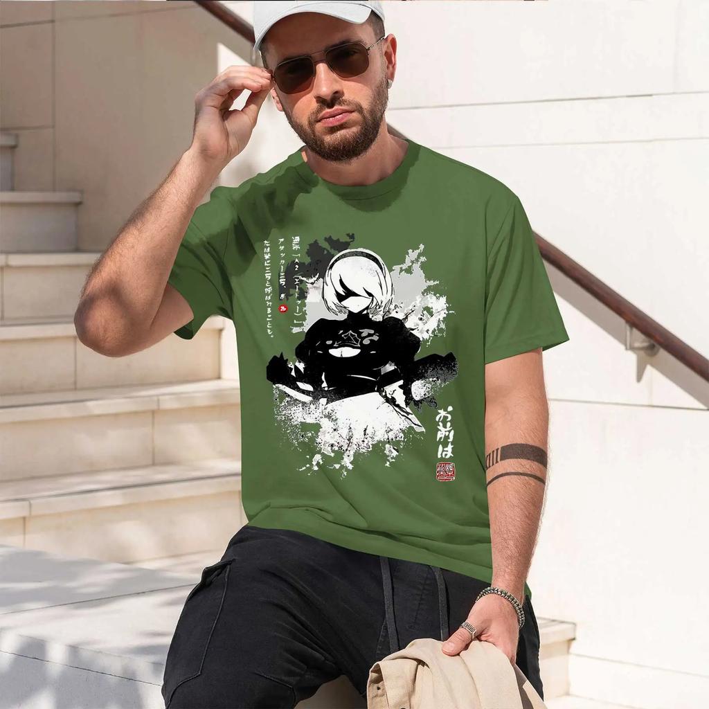Nier Automata 2b 2026 New Fashion Heavyweight Hot Selling Retro Printed Pattern Fun Round Neck Tshirt For Daily Comfort