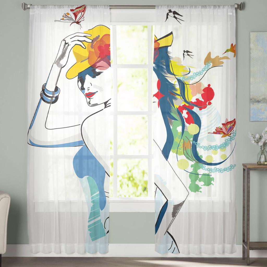 Colorful Tulle Curtains For Living Room Fashion Girl Home Decor Sheer Voile Window Kitchen Curtain