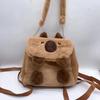 Cartoon Plush Capybara Animal Backpack for Teens Multiple Pockets Student School Bag Zippered Crossbody Shoulder Bag
