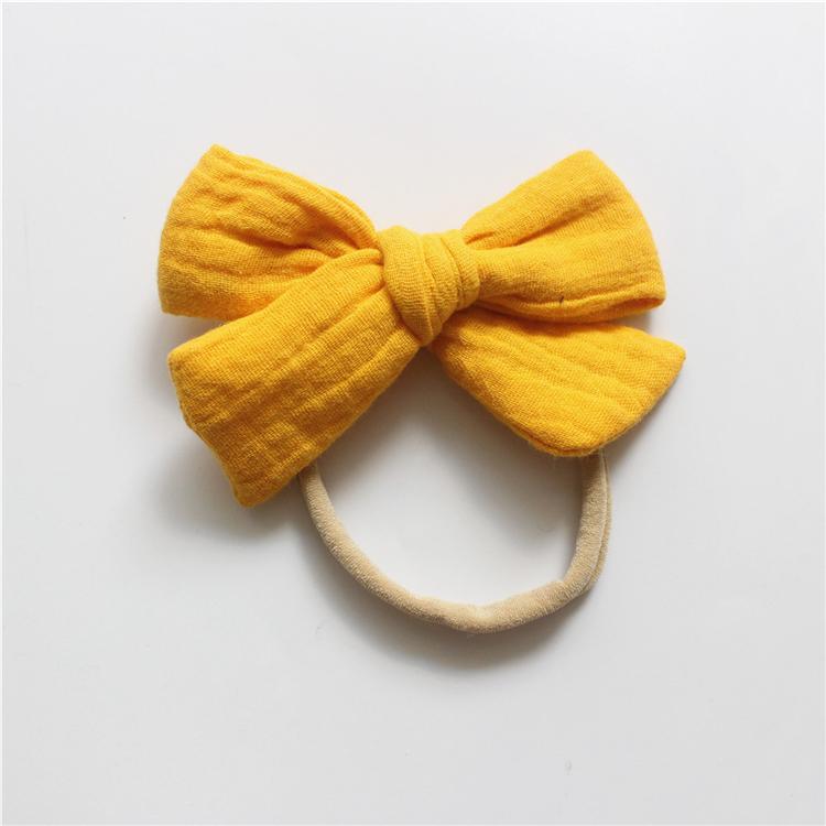 Gauze Bamboo Knotted Bowknot Baby Headbands Plain Color Cotton Muslin Newborn Hair Bows