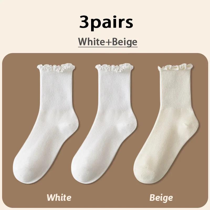 Harajuku Ruffle Socks Women Girls Sweet Cotton Middle Tube Black White Socks Jk Lolita Soft Breathable Ankle Loose Short Sock