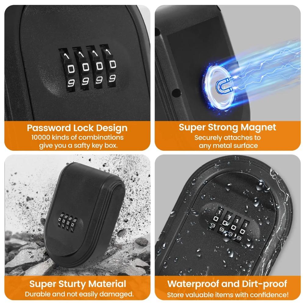 4 Digit Combination Magnetic Key Box - Strong Magnet Hider Under Car, Waterproof Outdoor Lock Box, Hide Key with Signal
