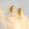 Fashion Titanium Steel Cuban Chain Pearl Earrings High Sense Light Luxury Medium Antique Jewelry Earrings
