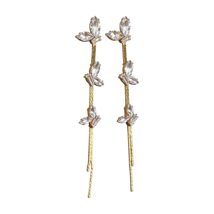 Silver Needle Zircon Leaf Tassel Stud Earrings - Elegant and Versatile Women's Accessory