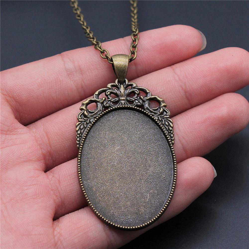 45cm Or 70cm Long Chain Necklace Oval Glass Cabochon Base Setting Tray Minimalist Jewelry Components QN054