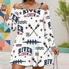 Women Plus Size Cold Shoulder Long Sleeve Surf Printed White Dress