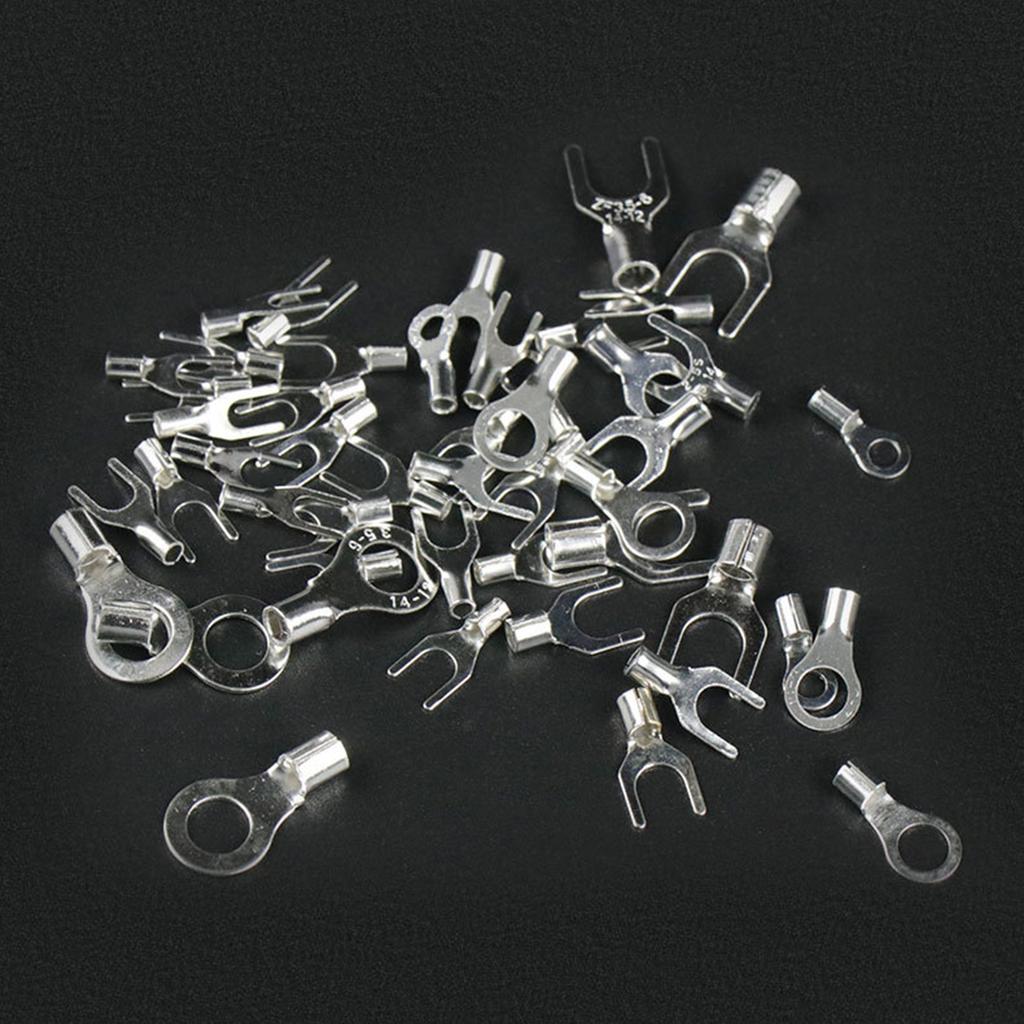 320pcs Tin-Plated-Copper Terminals Assortment Kit Wire Crimp Connectors Non-Insulated Ring Fork U-Type O-Type Terminals