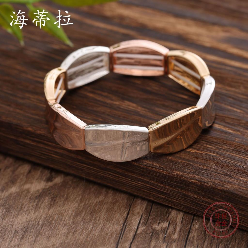 Three-color irregular environmentally friendly alloy splicing elastic bracelet, fashionable men's and women's versatile bracelet