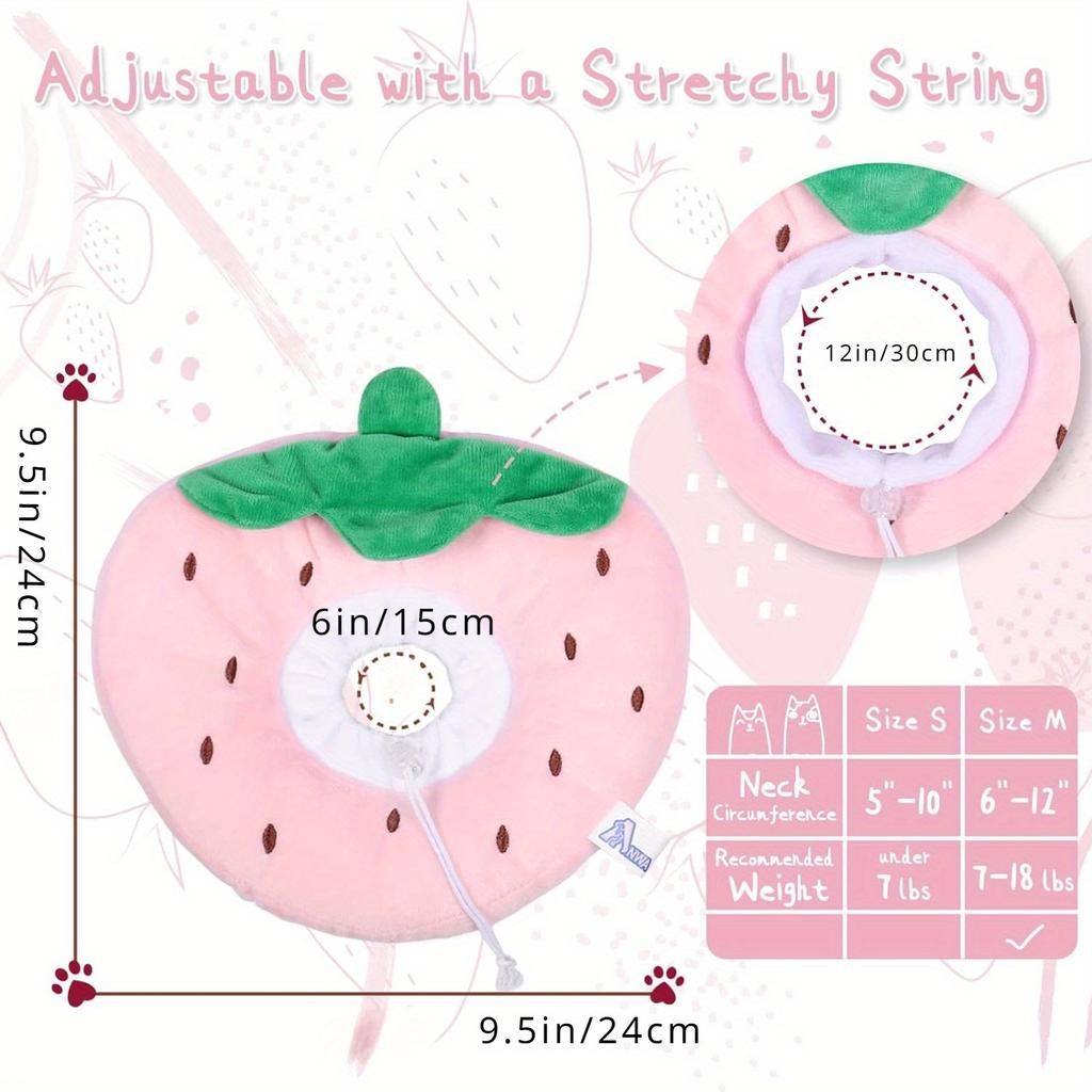1pc Strawberry Shaped Adjustable Pet Cone Collar Anti-Lick Cat Kitten Shame Circle Cat Recovery Cone Collar for After Surgery