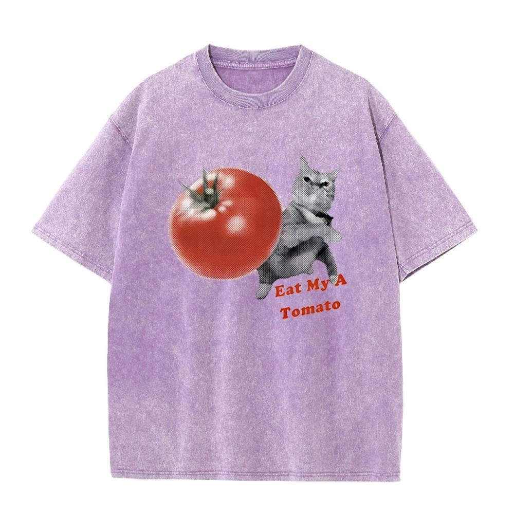 2026 Unisex Funny Cat Meme T Shirt Tomato Throwing Kitten Print Couple Plus Size Casual Short Sleeve Comfortable Summer Tops