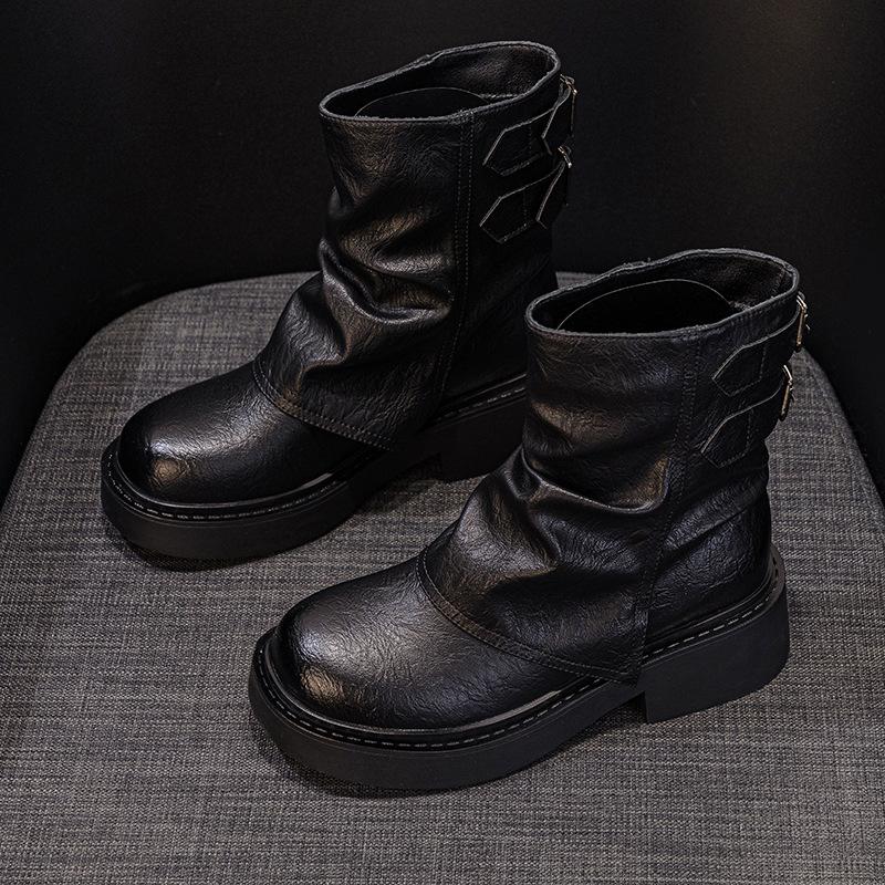 British Style Short Boots Children 2025 New Autumn and Winter Pleated Knight Boots Thick-soled Trouser Tube Boots Women's Pile Student Boots