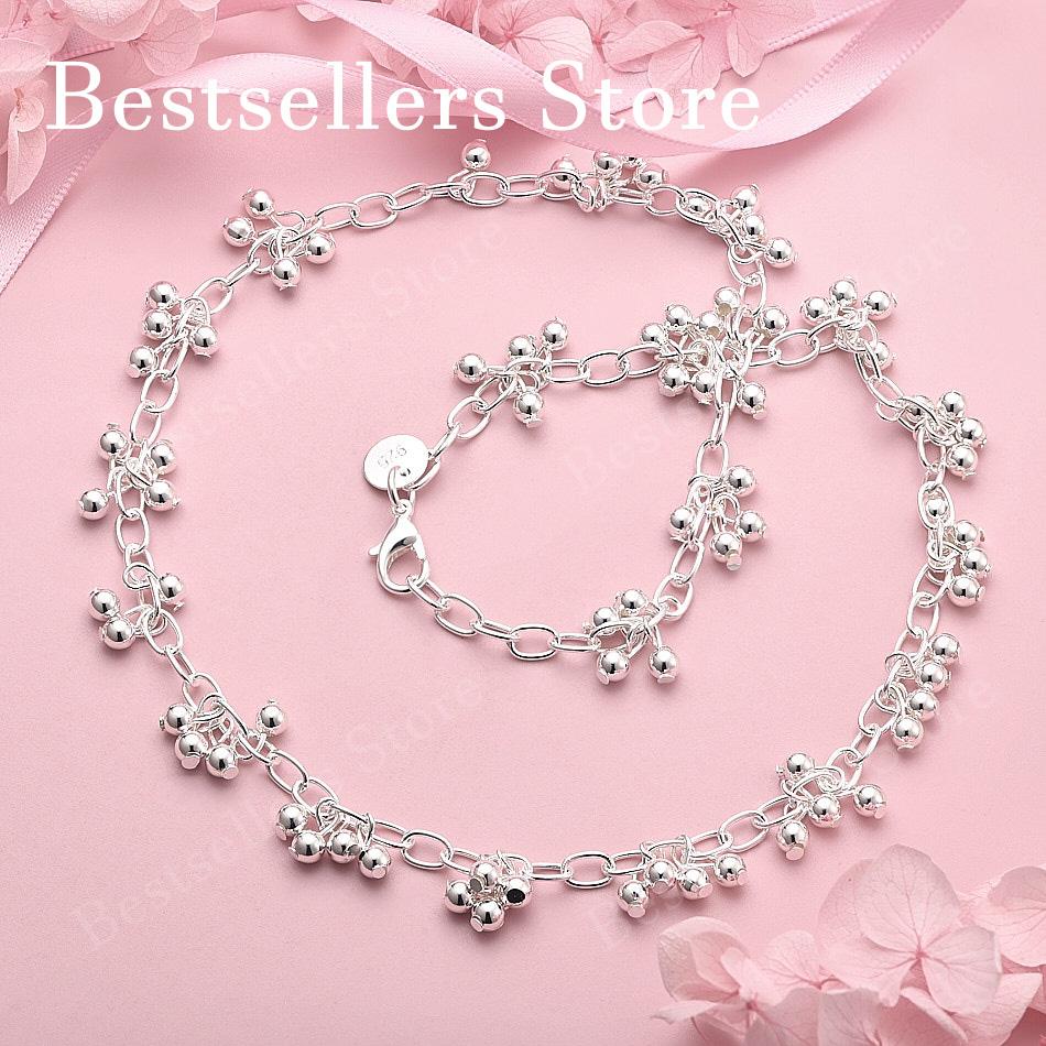 Elegant 925 Sterling Silver Delicate Beaded Necklace for Women, Fashionable Party Wedding Gift Jewelry