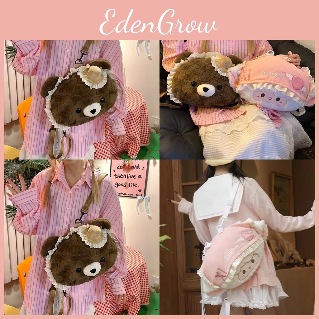 Cute Bear Lamb Cartoon Fluffy Backpack Embroidery Lightweight Design School