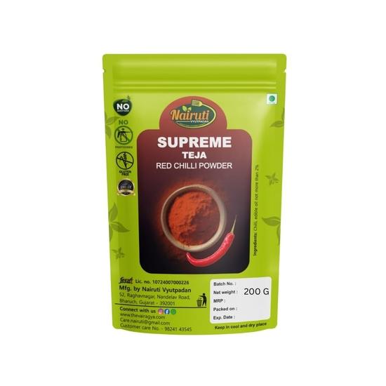 

NAIRUTI VYUTPADAN | Pure & Spice Teja Red Chilli Powder 200g – 100% Natural, Very Spicy & Supreme Tikha | No Added Color or Preservatives 200GM