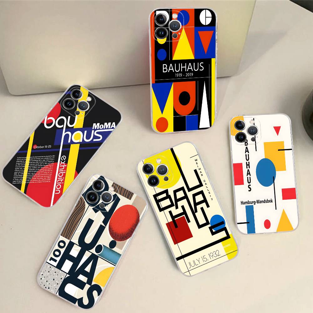 Abstract B-Bauhaus Geometric Art Transparent Phone Case For IPhone 16 15 14 13 12 11 Pro Max Plus Soft Cover