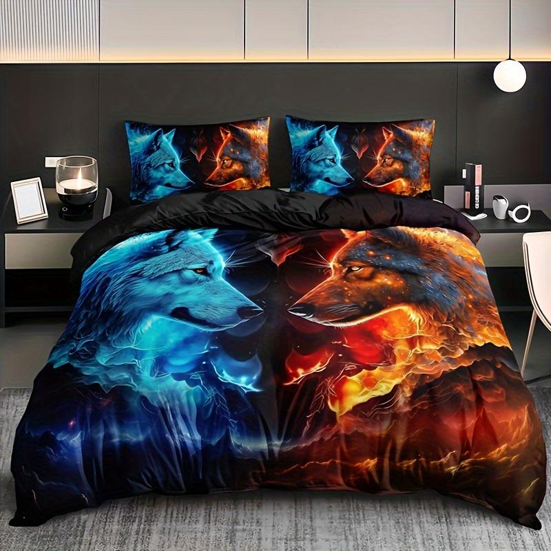Wolf Flame Duvet Cover Set Soft Breathable Polyester Bedding Set For All Seasons Includes Duvet Cover And 2 Pillowcases
