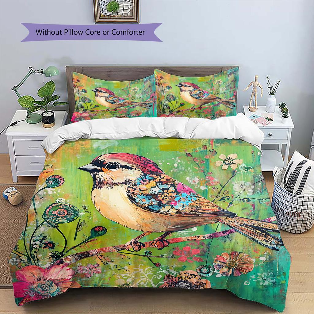 Colorful Flower Bird Pattern Bedding Quilt Set  Home Decoration  Gift (1 * duvet cover + 2 * pillowcase  without core)