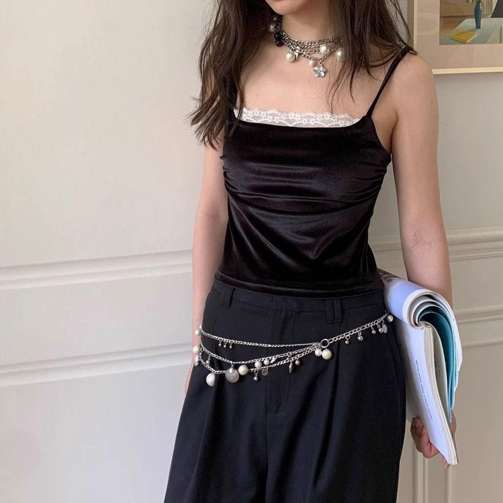 Love Pendant Bow Pearl Waist Chain Metal Women's Body Jewelry Cute Fresh Waist Chain  Decoration