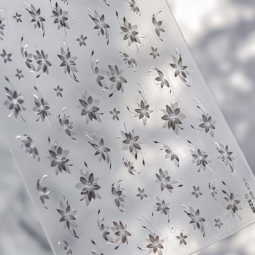 Elegant Silver Butterfly Frame Border Nail Art Stickers Hearts Stars Moon Feather Metal Self Adhesive Decoration Manicure Decal