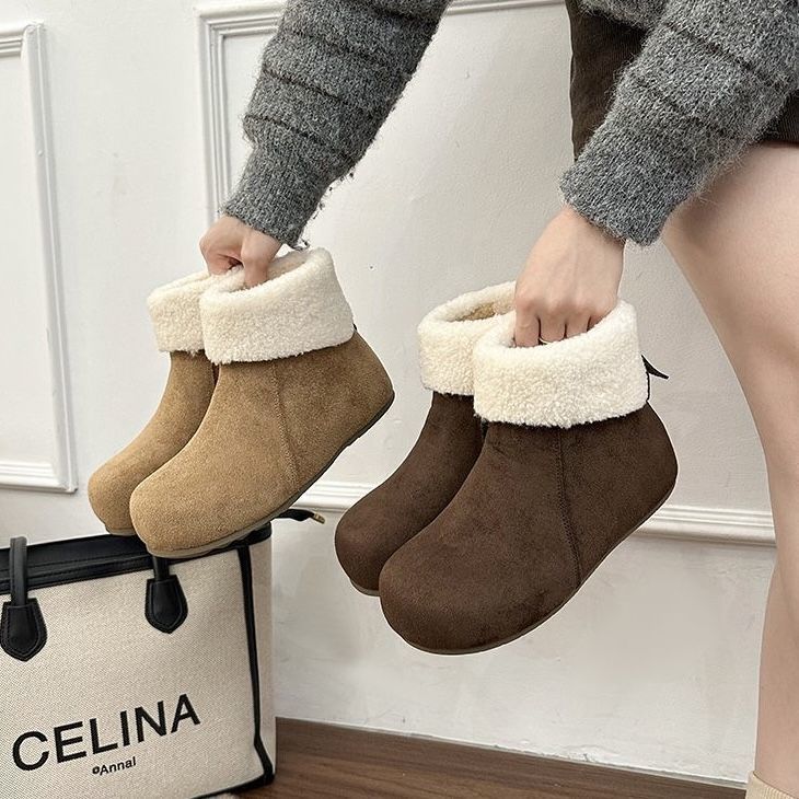 French High-cold Retro Velvet Versatile Snow Boots Winter Soft-soled Inner Height Increase Fashion Fluffy Cotton Shoes