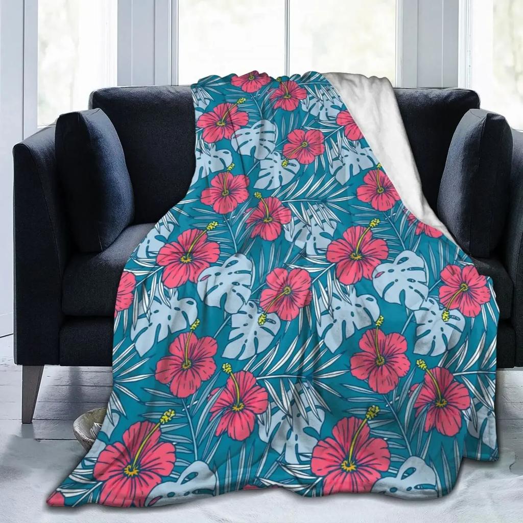 Guam Flower Hibiscus Decal Throw Blanket Soft Cozy Warm Micro Sherpa Flannel Blanket for Bed Sofa Couch Bedroom,gifts,All Season