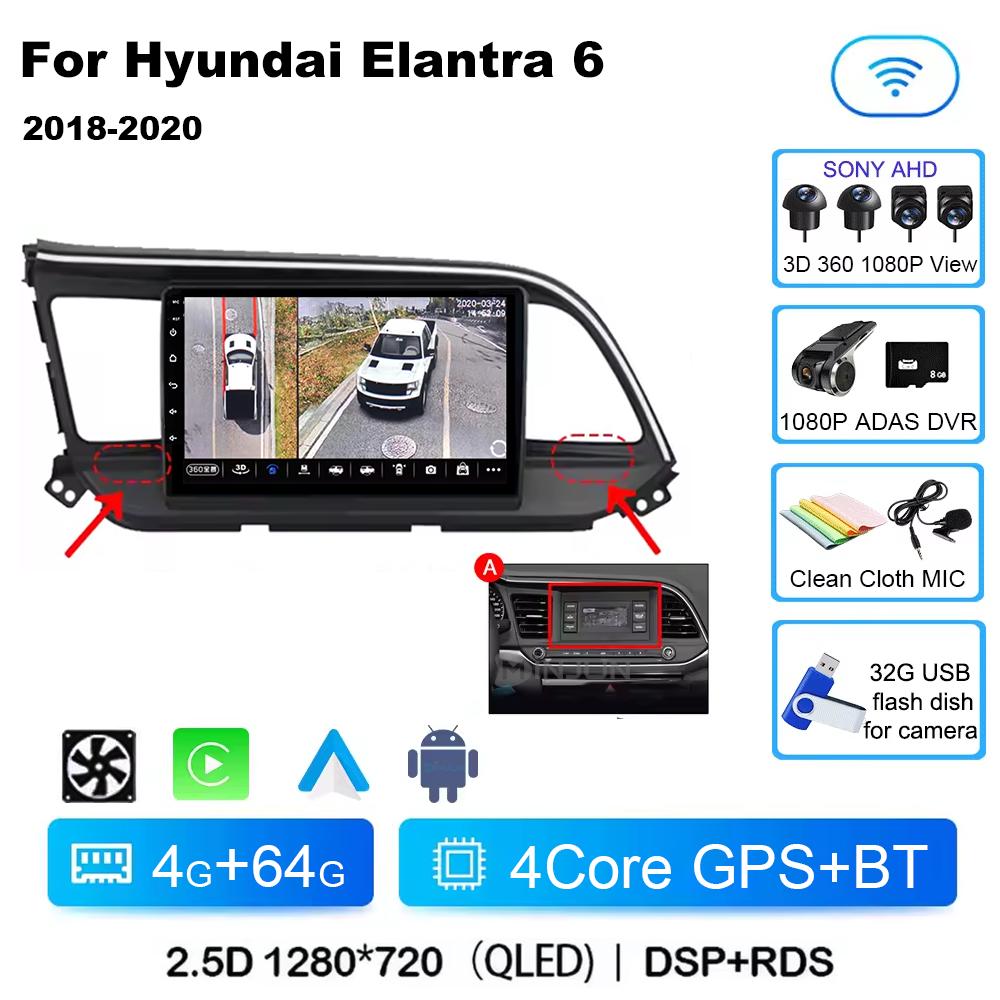 For Hyundai Elantra 6 2018 2019 2020 Car Radio Multimedia Video GPS Android 14 Wireless Apple Carplay QLED Screen Head Unit