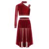 Complete Lyrical Performance Outfit for Girls Unique Shoulder Design Crop Top & Flowy Irregular Hem Mesh Skirt Set