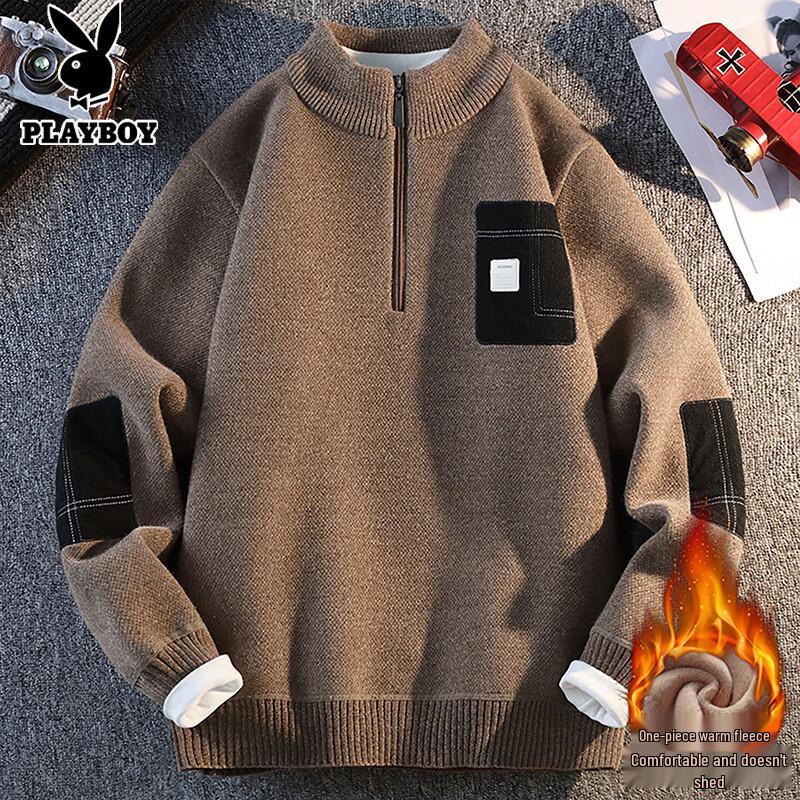 PLAYBOY Men s Half-Zip Stand Collar Knit Fleece Sweatshirt XL