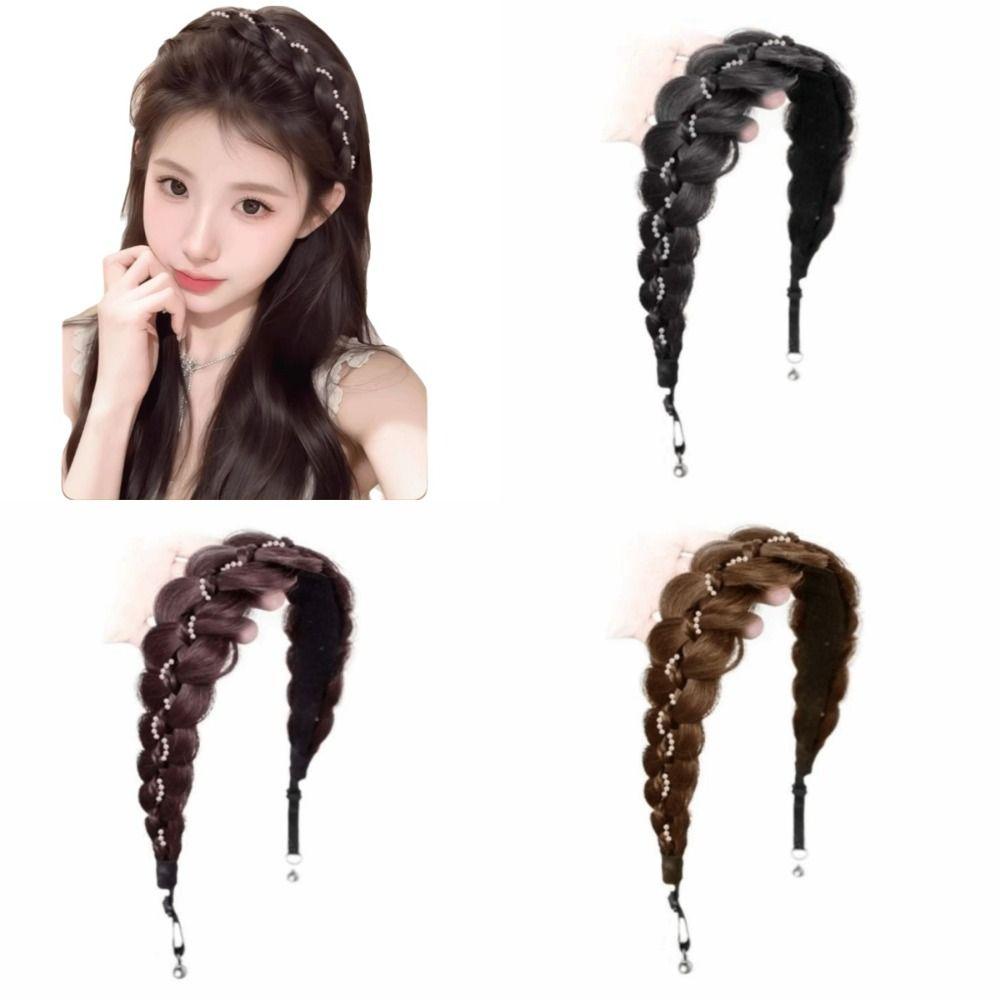 Pearl Adjustable Fishtail Braid Headband Easy Wig Headband Suitable for Daily and Casual Wear