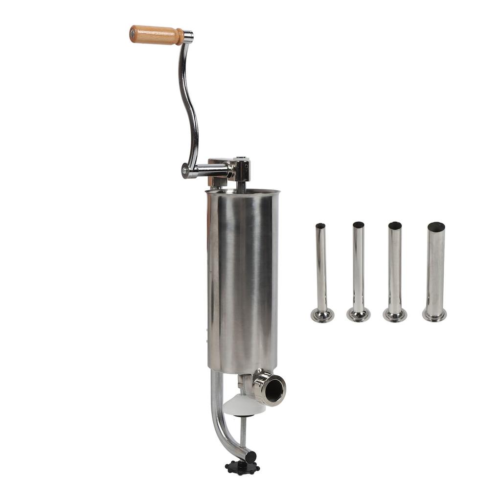 Sausage Stuffer 3L Stainless Steel Vertical Manual Meat Filling Machine with 4 Stuffing Tubes for Home