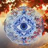 Solarbetriebenes 2D Mandala Windspiel - Metallisch Blau & Weißes Böses Auge Design, Wetterfeste Outdoor Gartendekoration für Veranda