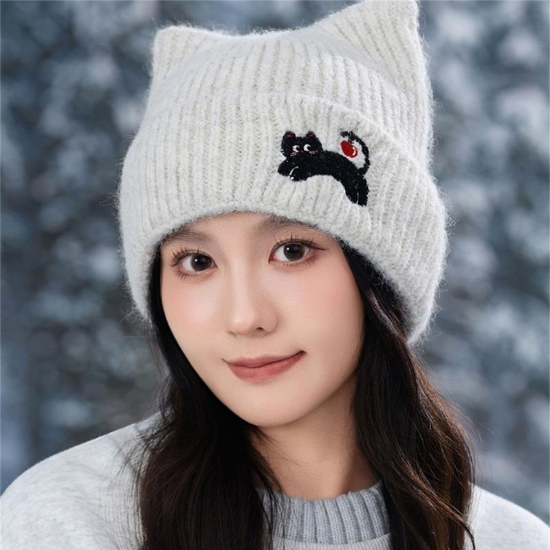 Lovely Cats Ears Hat Women Soft Plush Knitted Hat Trendy Winter Warm Hat for Fall and Winter
