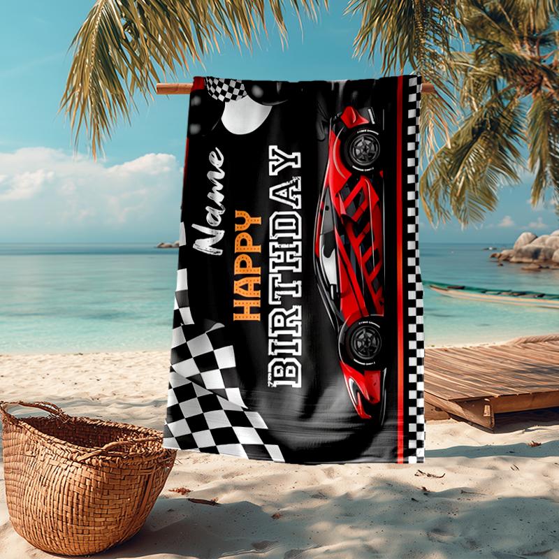 Custom Name Ultra-Soft Beach Towel with Racing Theme,Ideal for Pool - Camping, Diving - Perfect Travel Essential, Vibrant Beach Towel.