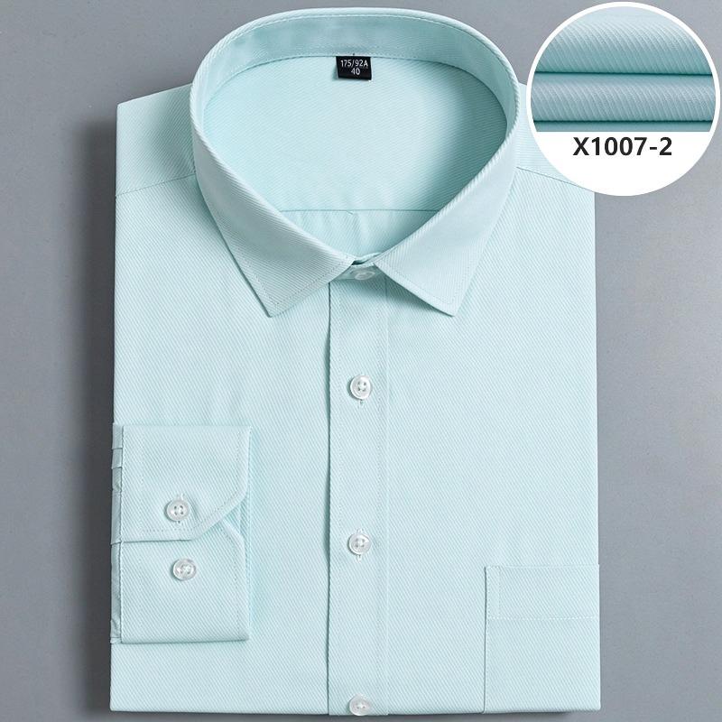 Spring New Men Solid Color Long Sleeve Shirt, Easy Care Business Formal Dress Shirt for Young Men Interview White Shirt