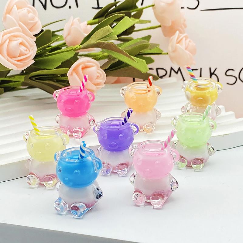 

2шт мини-светящаяся смола имитация медвежьей чашки фруктового сока чашка «сделай сам» с соломенным фоном